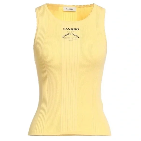 SANDRO 売れ筋商品|||サンドロ Tシャツ トップス レディース Tank tops Yellow Sandro Verone Ribbed Tank Top In Light Yellow | ModeSens